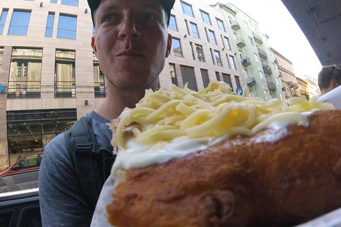 Taste Budapest - Fat Boy Foodies Walk - Hunyadi tér market stop: lángos, sausages, rétes, and chimney cake